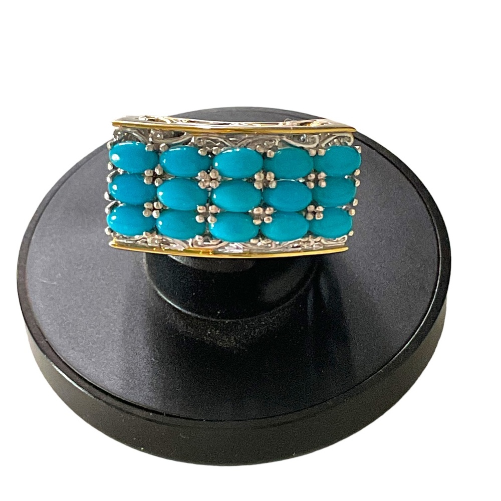 HSN Genuine Sleeping Beauty Turquoise/Sterling Silver and 18k Yellow Gold Band